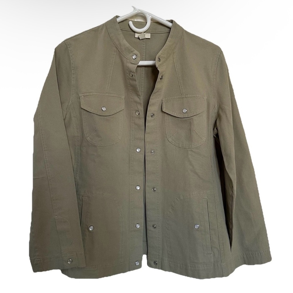 J. Jill Utility Field Jacket Sage Green-Small-Stretch Minimalist Lagenlook Snap